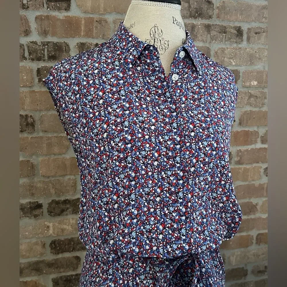 Tory burch Gigi silk shirt dress front tie red white and blue mini size 8